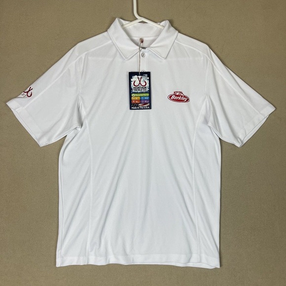 Montauk Tackle Co Polo Shirt Mens Medium White Fishing Logo Preppy Adult NWT